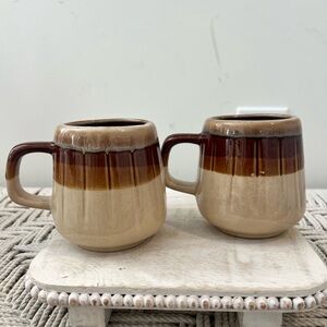 Vintage Taiwan Rustic Brown and Tan Ceramic Mugs